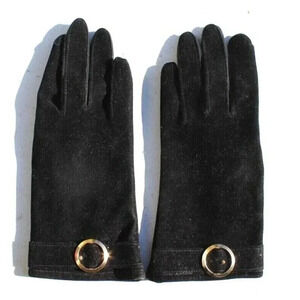 Vintage Retro Black Wrist LENGTH WOMENS Gloves X-Small Suede & Vinyl